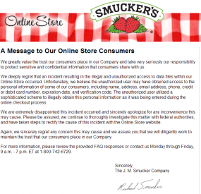 Smuckers's letter to visitors.