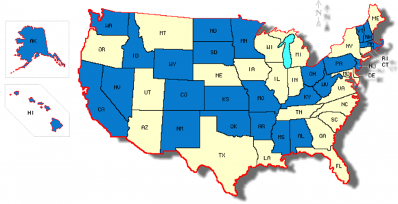 The light colored states will allow parents/guardians to freeze or flag their children's credit files.  (Washington state not updated on this map)