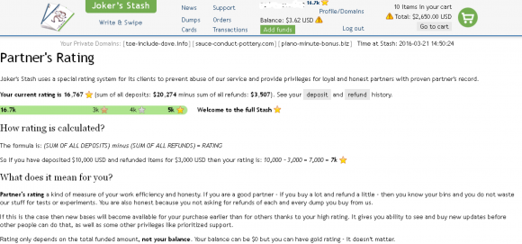 This user has a stellar 16,000+ rating, because he's deposited more than $20,000 and only requested refunds on $3,500 worth of stolen cards.