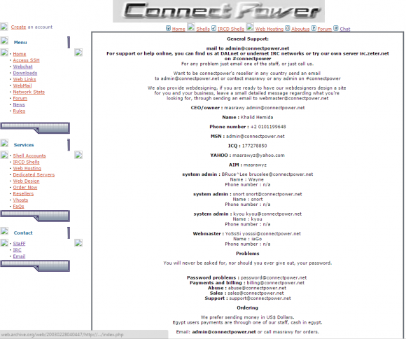 ConnectPower's Web site in 2003.