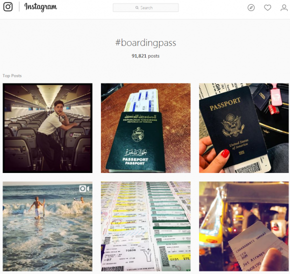 A search on Instagram for "boarding pass" returned 91,000+ results.