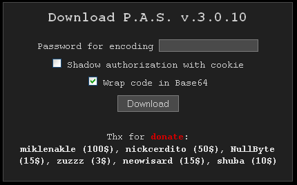 The P.A.S. Web shell, as previously offered for free on the now-defunct site profexer[dot]name.
