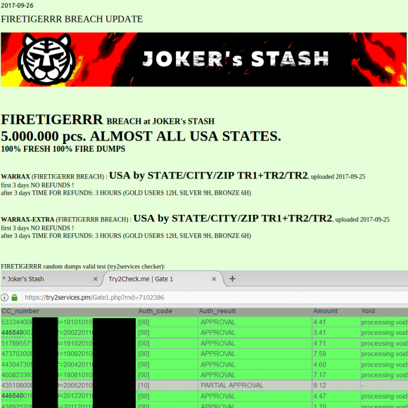 This batch of some five million cards put up for sale Sept. 26, 2017 on the popular carding site Joker's Stash has been tied to a breach at Sonic Drive-In