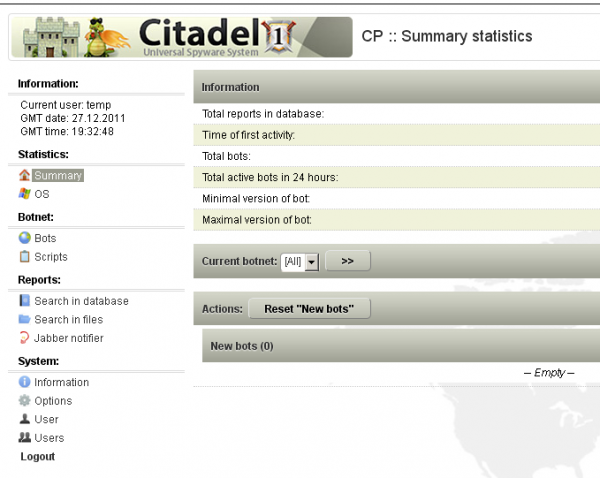 A screenshot of the Citadel botnet panel.