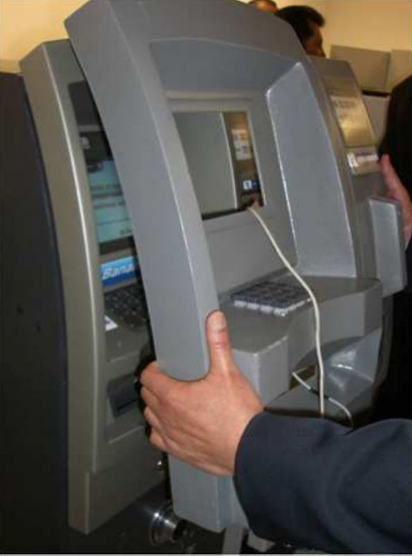 This fake ATM fascia includes a card skimmer and bogus PIN pad. Source: EAST