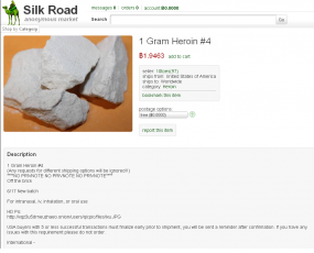 An ad for heroin on the Silk Road. Notice this seller has 97 feedback points.