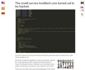 A screen shot of the Tor site that links to the documents stolen from Kreditech.
