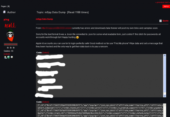 "Hell" forum users discuss extorting mSpy users who had iTunes account credentials compromised in the breach.