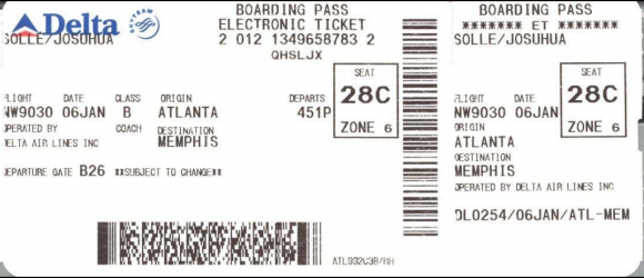 An older Delta boarding pass with a board code. Source: IATA.