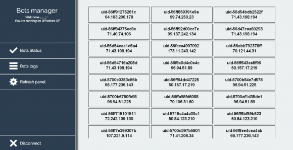 This admin panel shows the Internet address of a number of infected point-of-sale devices as of June 4, 2016. Many of these appear to be at Cici's Pizza locations.