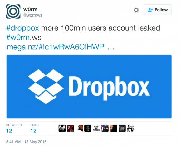 w0rm's advertisement of the claimed dropbox credentials.