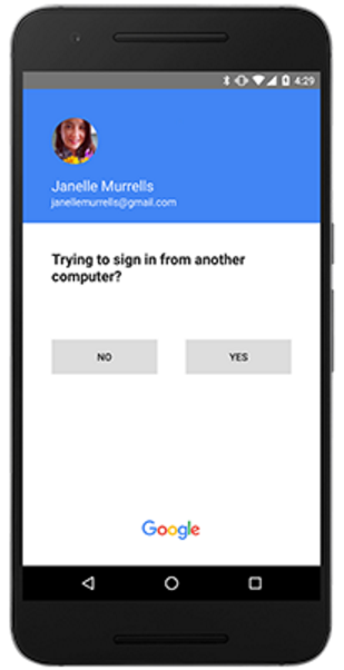 Google's new push-based two-factor authentication system. Image: Google.