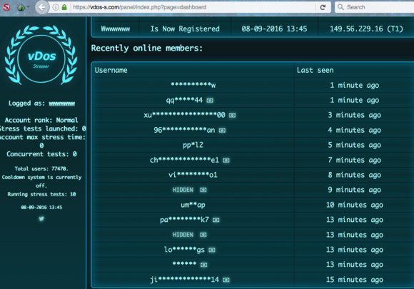 vDOS as it existed on Sept. 8, 2016.