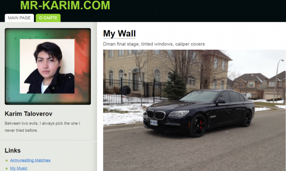 Karim Baratov, as pictured in 2014 on his own site, mr-karim.com.