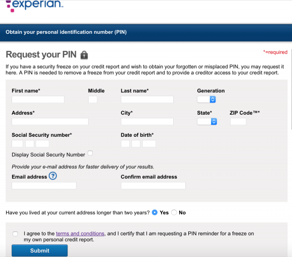 Experian Site Can Give Anyone Your Credit Freeze PIN