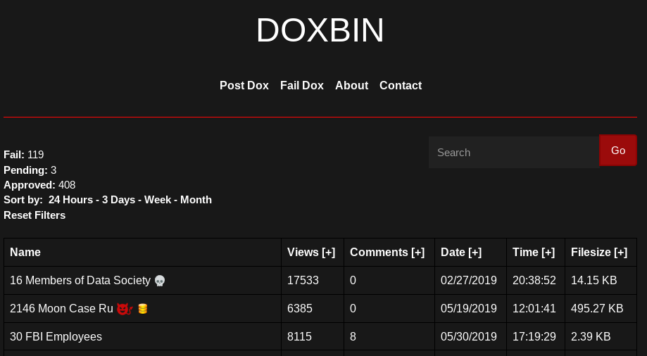 Doxbin front page