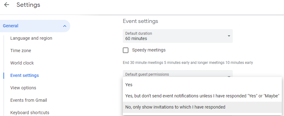 How to add invitations only from known users in Google Calendar