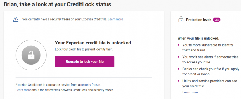 experian credit freeze release
