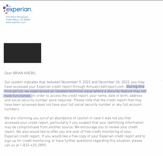 Experian Glitch Exposing Credit score Information Lasted 47 Days – Krebs on Safety