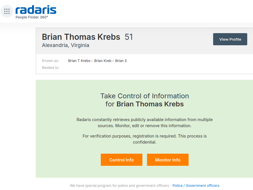 From Krebs on Security – A Close Up Look at the Consumer Data Broker Radaris