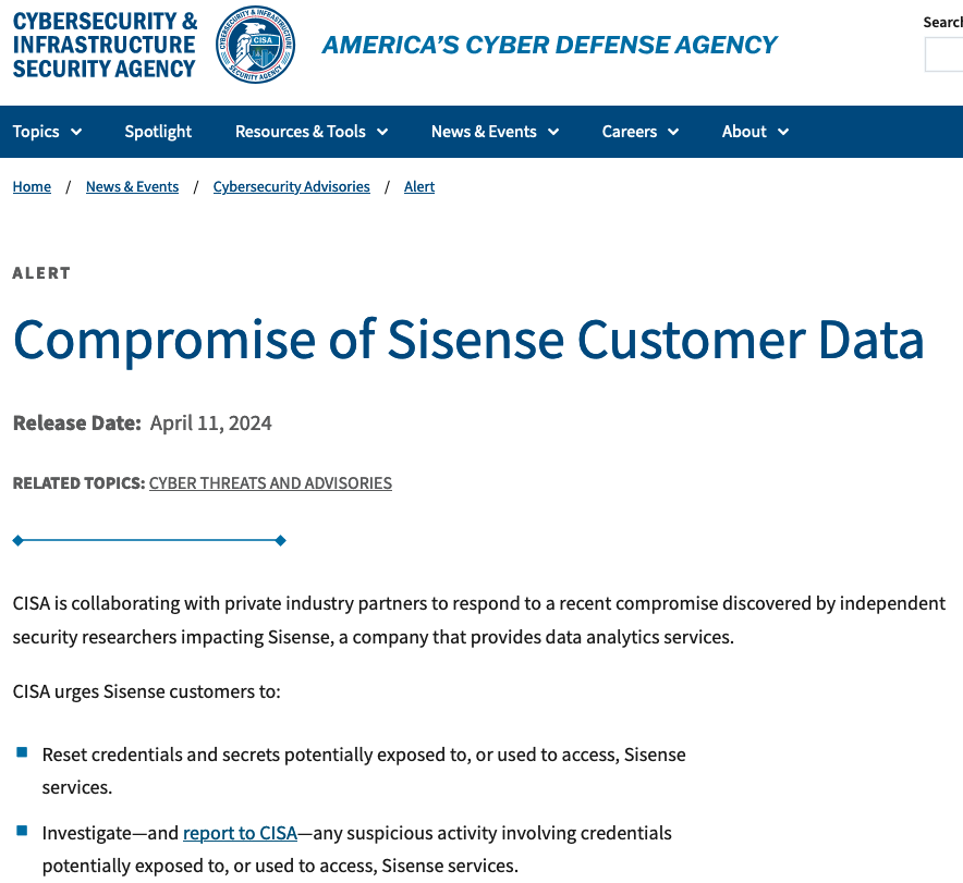 Why CISA is Warning CISOs About a Breach at Sisense – Krebs on Security
