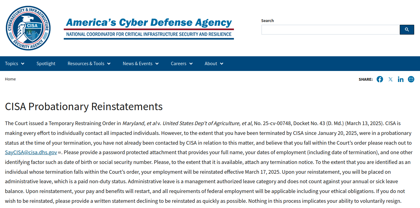 A message posted on Monday to the homepage of the U.S. Cybersecurity & Infrastructure Security Agency (CISA) is the latest exhibit in the Trump ad