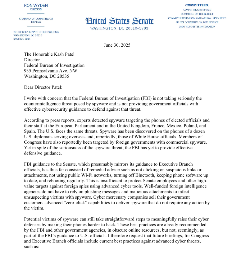 Senator Chides FBI for Weak Advice on Mobile Security